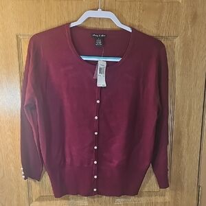 Audrey & Grace Burgundy Cardigan with Pearl Buttons